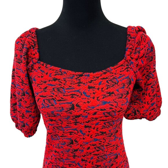 Free People Sunset Bodycon Mini Dress Knit Puff Sleeve Pull-On Square Neck XS - Picture 9 of 11